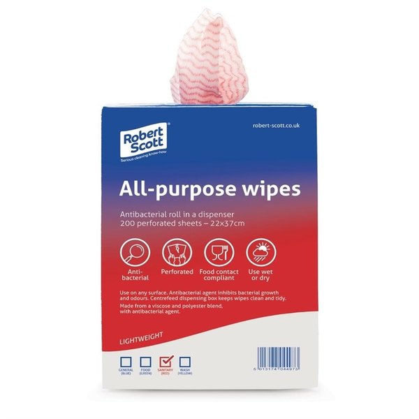Multifunctionele antibacteriële doekjes rood | 200 stuks | 20% polyester en 80% viscose | 37x22cm