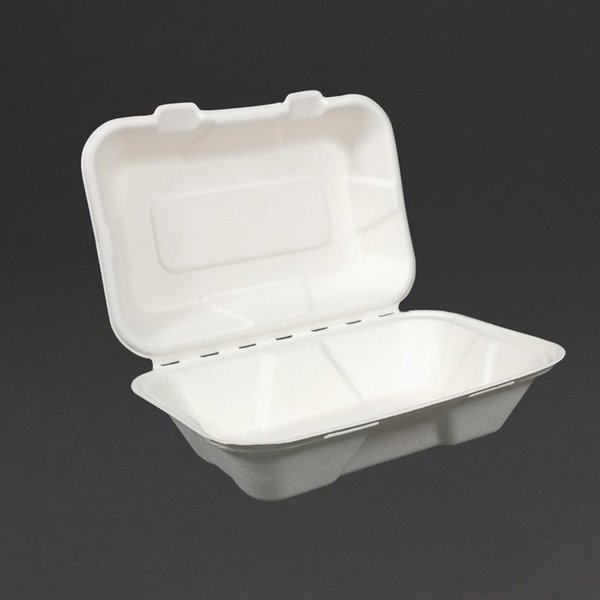 Composteerbare voedseldozen met scharnierdeksel 22,8cm | 200 stuks | 228x155x74(h)mm