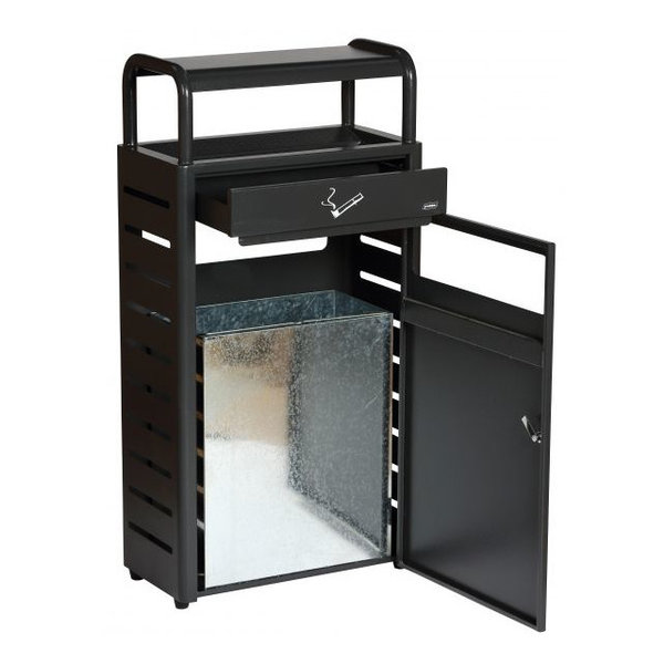 Afvalbak + Asbak | Metaal (Grijs) | 43L + 5.9L | Open | 480x250x960(h)mm