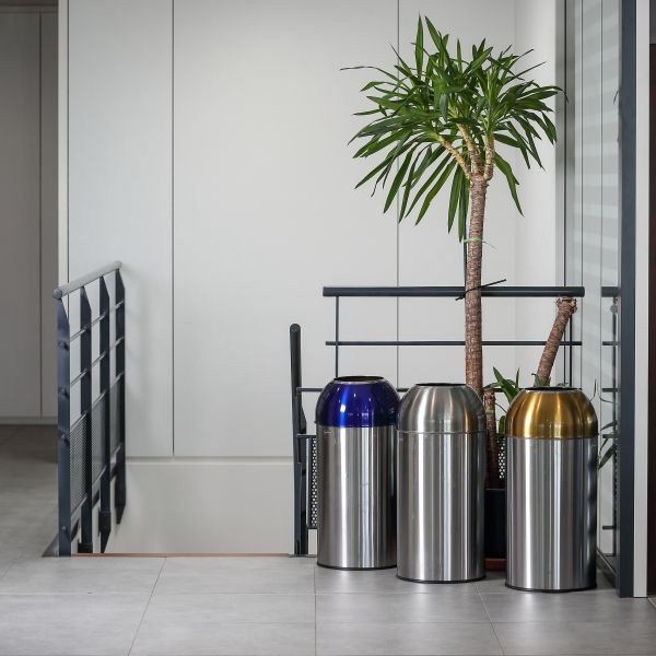 Afvalbak | RVS (Geborsteld/Geel) | 40L | Open | Afvalscheiding | Ø350x740(h)mm