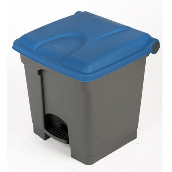 Pedaalemmer | Kunststof (Grijs/Blauw) | 30L | Klapdeksel | Hygiëne (HACCP) + Afvalscheiding | 410x398x435(h)mm