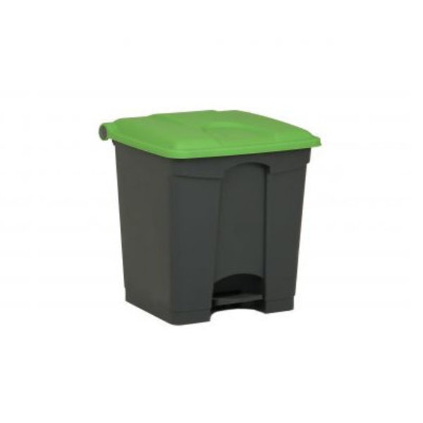 Pedaalemmer | Kunststof (Grijs/Groen) | 30L | Klapdeksel | Hygiëne (HACCP) + Afvalscheiding | 410x398x435(h)mm