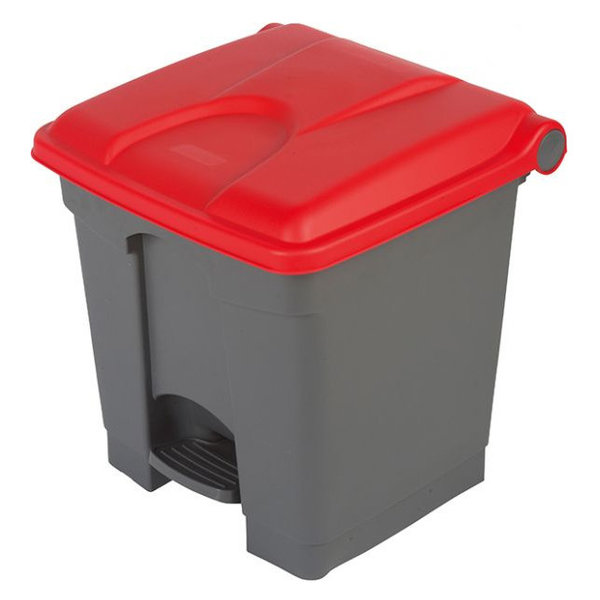 Pedaalemmer | Kunststof (Grijs/Rood) | 30L | Klapdeksel | Hygiëne (HACCP) + Afvalscheiding | 410x398x435(h)mm