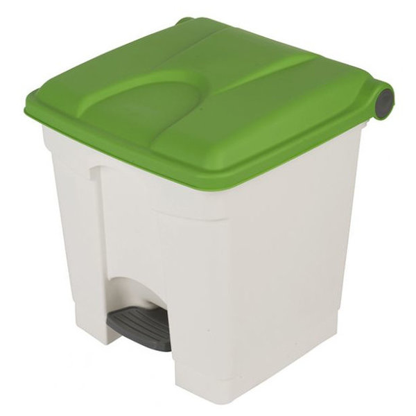 Pedaalemmer | Kunststof (Wit/Groen) | 30L | Klapdeksel | Hygiëne (HACCP) + Afvalscheiding | 410x398x435(h)mm
