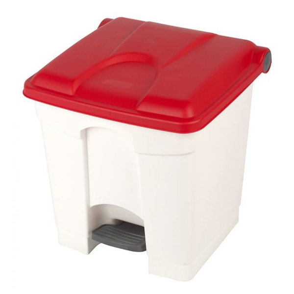 Pedaalemmer | Kunststof (Wit/Rood) | 30L | Klapdeksel | Hygiëne (HACCP) + Afvalscheiding | 410x398x435(h)mm