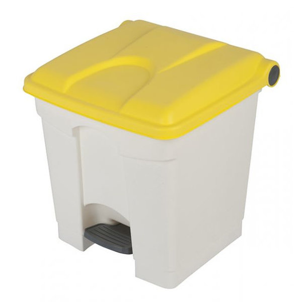 Pedaalemmer | Kunststof (Wit/Geel) | 30L | Klapdeksel | Hygiëne (HACCP) + Afvalscheiding | 410x398x435(h)mm