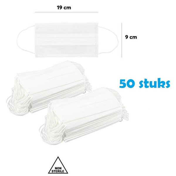 Mondmasker | 50 Stuks  | CE-Gecertificeerd (EN14683:2005 Type I)  | Minimale afname 12 stuks