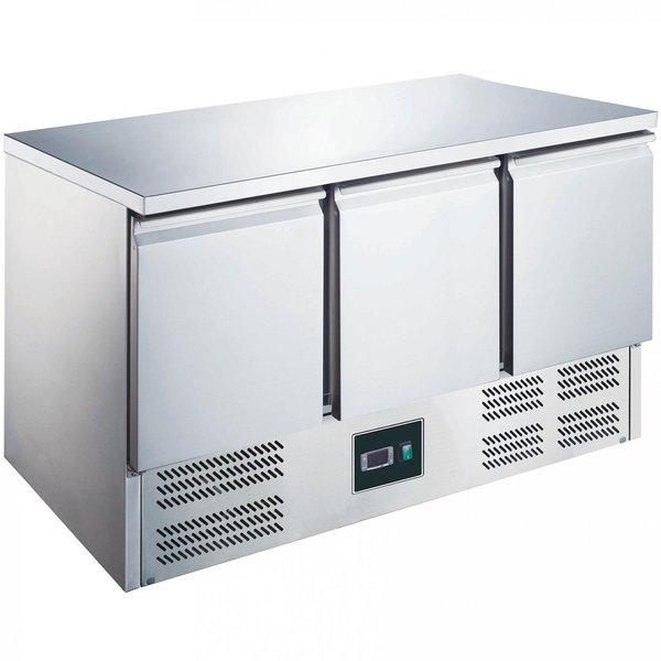 Koelwerkbank | 390L | 3 Deuren (1/1 GN) | +2°C/+8°C | Statisch + Ventilator | 0.28kW | 1368x700x876(h)mm