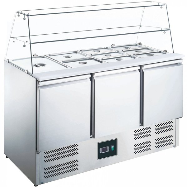 Saladette met glasopbouw ES 903G | 1/1-1/6 GN |  Statisch + Ventilator | 1368x700x856/1289(h)mm