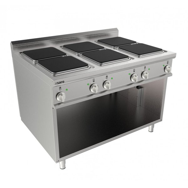 Fornuis elektrisch op open onderbouw | 6 platen | 24kW | 1200x900x850(h)mm