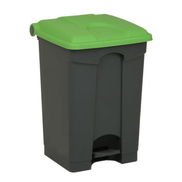 Pedaalemmer | Kunststof (Grijs/Groen) | 45L | Klapdeksel | Hygiëne (HACCP) + Afvalscheiding | 410x398x600(h)mm