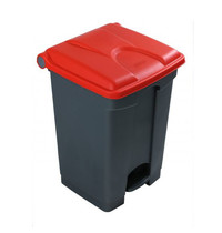 Probbax Pedaalemmer | Kunststof (Grijs/Rood) | 45L | Klapdeksel | Hygiëne (HACCP) + Afvalscheiding | 410x398x600(h)mm 
