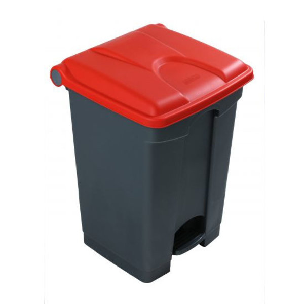 Pedaalemmer | Kunststof (Grijs/Rood) | 45L | Klapdeksel | Hygiëne (HACCP) + Afvalscheiding | 410x398x600(h)mm