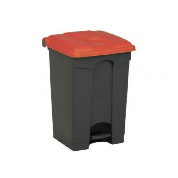 Pedaalemmer | Kunststof (Grijs/Rood) | 45L | Klapdeksel | Hygiëne (HACCP) + Afvalscheiding | 410x398x600(h)mm
