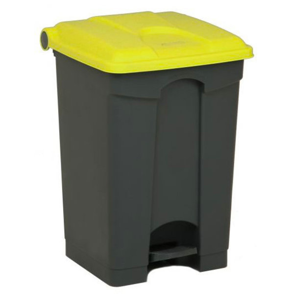 Pedaalemmer | Kunststof (Grijs/Geel) | 45L | Klapdeksel | Hygiëne (HACCP) + Afvalscheiding | 410x398x600(h)mm