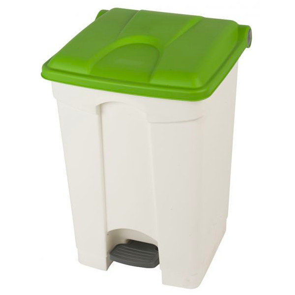 Pedaalemmer | Kunststof (Wit/Groen) | 45L | Hygiëne (HACCP) + Afvalscheiding | 410x398x600(h)mm