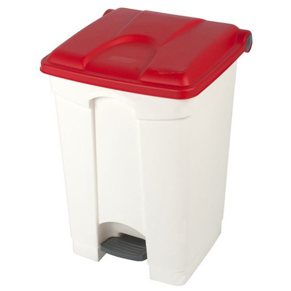 Pedaalemmer | Kunststof (Wit/Rood) | 45L | Klapdeksel | Hygiëne (HACCP) + Afvalscheiding | 410x398x600(h)mm