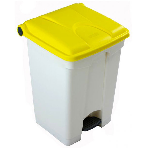 Pedaalemmer | Kunststof (Wit/Geel) | 45L | Klapdeksel | Hygiëne (HACCP) + Afvalscheiding | 410x398x600(h)mm
