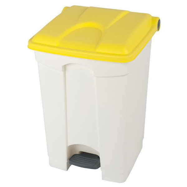 Pedaalemmer | Kunststof (Wit/Geel) | 45L | Klapdeksel | Hygiëne (HACCP) + Afvalscheiding | 410x398x600(h)mm