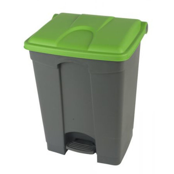 Pedaalemmer | Kunststof (Grijs/Groen) | 70L | Klapdeksel | Hygiëne (HACCP) + Afvalscheiding | 495x412x673(h)mm