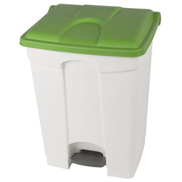 Pedaalemmer | Kunststof (Wit/Groen) | 70L | Klapdeksel | Hygiëne (HACCP) + Afvalscheiding | 495x412x673(h)mm