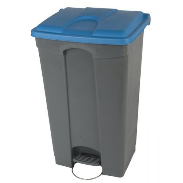 Pedaalemmer | Kunststof (Grijs/Blauw) | 90L | Klapdeksel | Hygiëne (HACCP) + Afvalscheiding | Wielen | 500x412x820(h)mm
