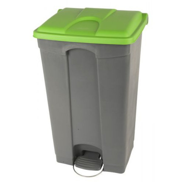 Pedaalemmer | Kunststof (Grijs/Groen) | 90L | Klapdeksel | Hygiëne (HACCP) + Afvalscheiding | Wielen | 500x412x820(h)mm