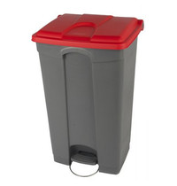 Probbax Pedaalemmer | Kunststof (Grijs/Rood) | 90L | Klapdeksel | Hygiëne (HACCP) + Afvalscheiding | Wielen | 500x412x820(h)mm 