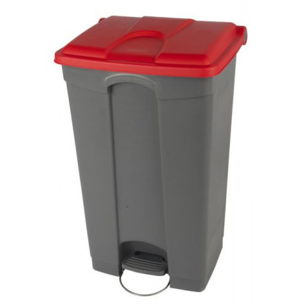 Pedaalemmer | Kunststof (Grijs/Rood) | 90L | Klapdeksel | Hygiëne (HACCP) + Afvalscheiding | Wielen | 500x412x820(h)mm