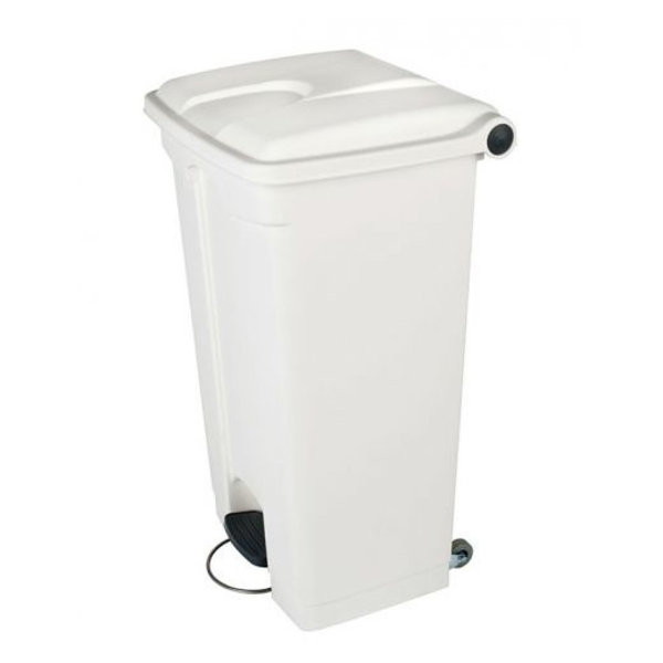Pedaalemmer | Kunststof (Grijs/Rood) | 90L | Klapdeksel | Hygiëne (HACCP) + Afvalscheiding | Wielen | 500x412x820(h)mm