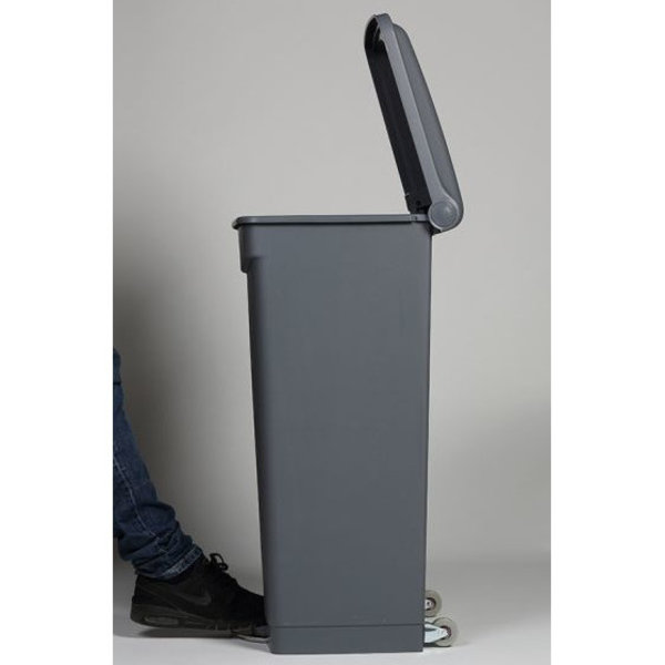 Pedaalemmer | Kunststof (Grijs) | 90L | Klapdeksel | Hygiëne (HACCP) + Afvalscheiding | Wielen | 500x412x820(h)mm