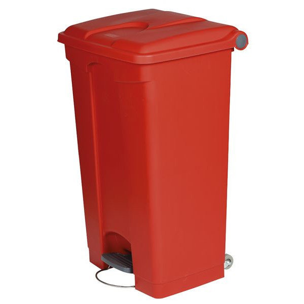 Pedaalemmer | Kunststof (Rood) | 90L | Klapdeksel | Hygiëne (HACCP) + Afvalscheiding | Wielen | 500x412x820(h)mm