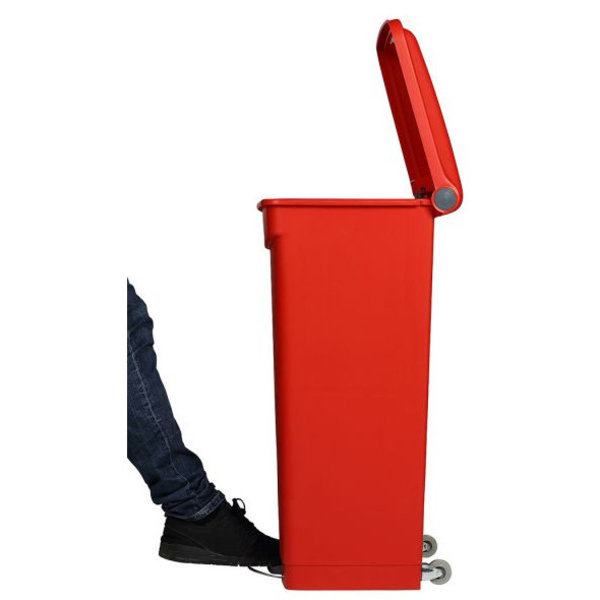 Pedaalemmer | Kunststof (Rood) | 90L | Klapdeksel | Hygiëne (HACCP) + Afvalscheiding | Wielen | 500x412x820(h)mm