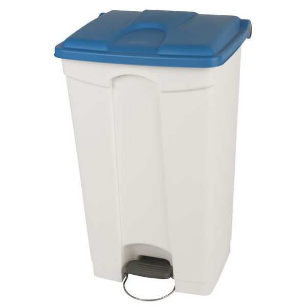 Pedaalemmer | Kunststof (Wit/Blauw) | 90L | Klapdeksel | Hygiëne (HACCP) + Afvalscheiding | Wielen | 500x412x820(h)mm