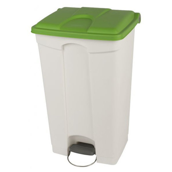Pedaalemmer | Kunststof (Wit/Groen) | 90L | Klapdeksel | Hygiëne (HACCP) + Afvalscheiding | Wielen | 500x412x820(h)mm