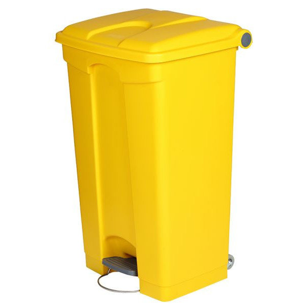 Pedaalemmer | Kunststof (Geel) | 90L | Klapdeksel | Hygiëne (HACCP) + Afvalscheiding | Wielen | 500x412x820(h)mm