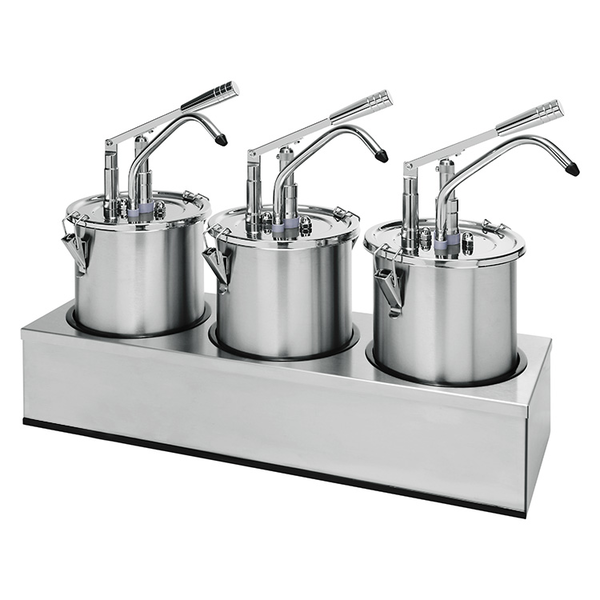 Sausdispenser RVS | 3x 5L | Portie ml/gr:  35ml/40gr | 600x200x440(h)mm