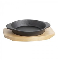 EMGA Serveer Bistropan | Gietijzeren Pan | Houten Onderbord | Ø140mm