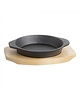 EMGA Serveer Bistropan | Gietijzeren Pan (Ø140mm) | Houten Onderbord | 200x150x45(h)mm 