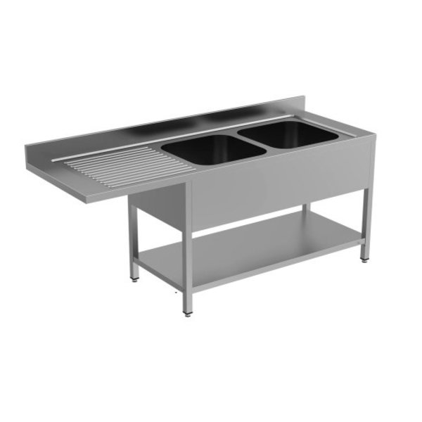 RVS spoeltafel met achteropstand en bodemschap zelfmontage | 1 kuip rechts met ruimte voor vaatwasser links | 1200x700x850(h)mm