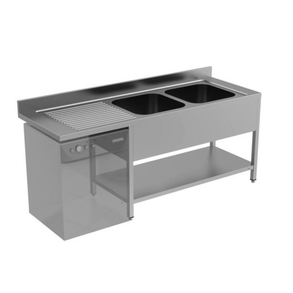 Spoeltafel | RVS | Achteropstand + Bodemschap | Zelfmontage | 1 Kuip Rechts + Ruimte Vaatwasser Links | 1400x700x850(h)mm