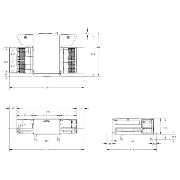 Conveyor Oven | High Speed | Interne Afzuiging | Programmeerbaar | Split Belt | 400V (14.4kW) | 1227x907x432(h)mm