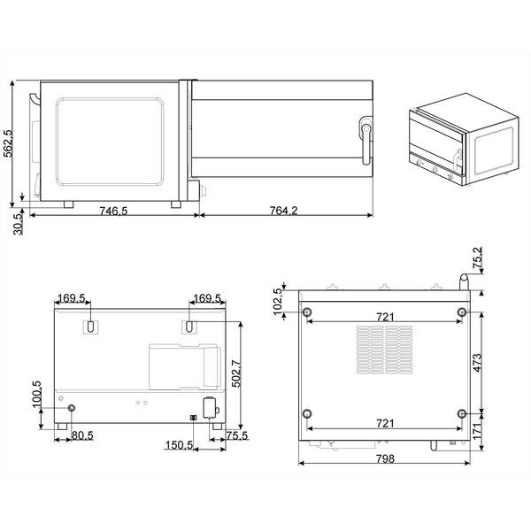 Heteluchtoven | ALFA | 4 Niveaus (EN600x400) | Elektrisch | 50°C/280°C | 6.9kW (400V) | Bevochtiging (Handmatig) | 798x747x562(h)mm
