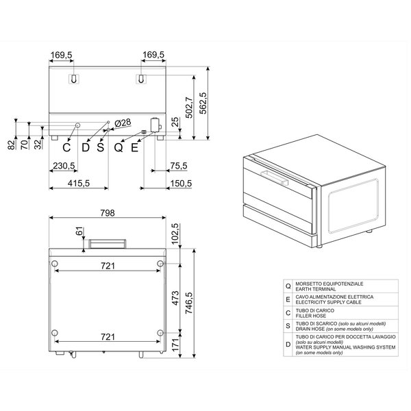 Multifunctionele Heteluchtoven | ALFA | 4 Niveaus (EN600x400) | Elektrisch | 50°C/280°C | 6.9kW (400V) | Bevochtiging (Handmatig) | Grillfunctie | 798x747x562(h)mm