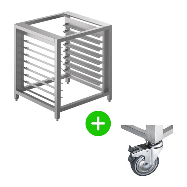 Onderstel Alfa | RVS | Voor SMEG ALFA4/ALFA6 Ovens | 4 Wielen (2 Geremd) | 800x800x1000/1050(h)mm
