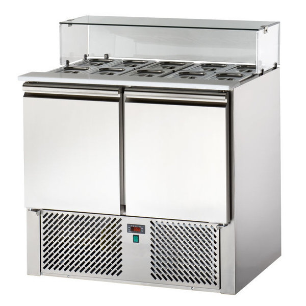 Saladette met glasopbouw | 2 deuren | Geventileerd | 1/1 GN | 900x700x1058(h)mm