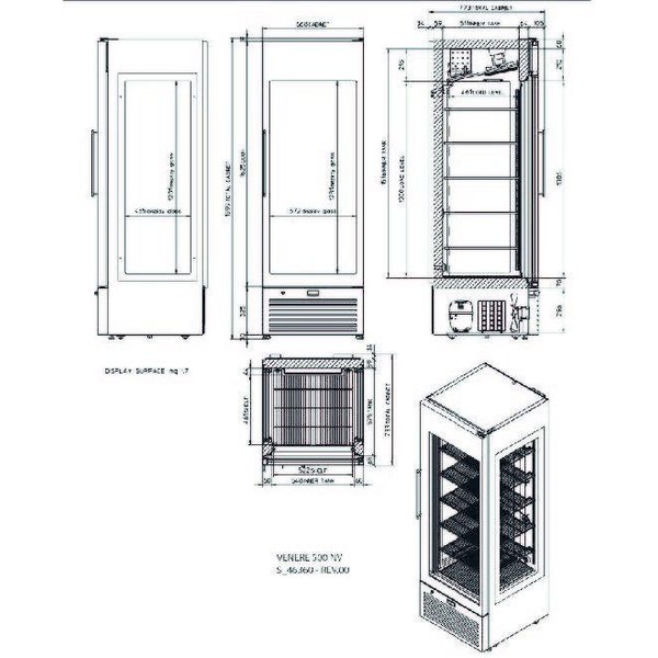 Vriesvitrine | 470L | Zwart | -22°C/+5°C | Geventileerd | 6 Schappen | 668x773x2000(h)mm