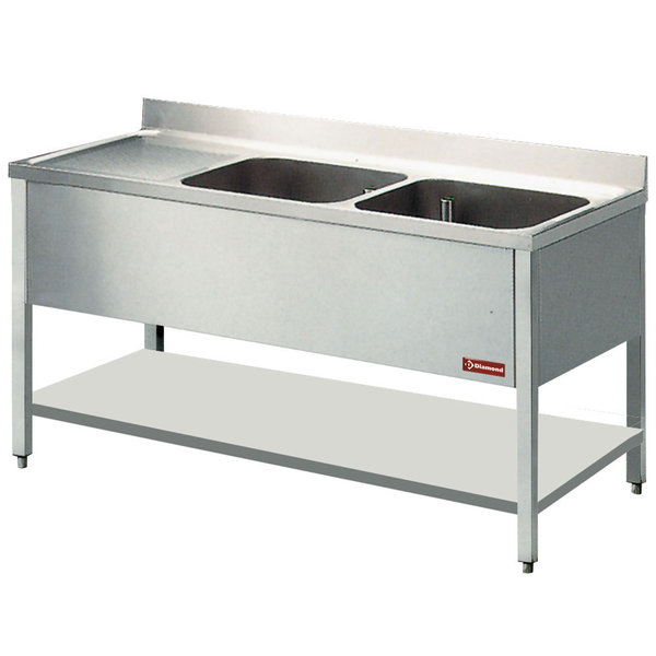 Spoeltafel | 2 Kuipen | 500x500x325(h)mm + 1 Druipvlak | 1800x700x880/900(h)mm