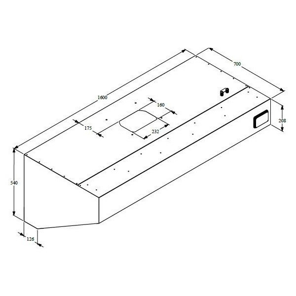 Afzuigkap | Schuin Model | Motor + Regelaar | Verlichting | 1350m³/h | 230V (147W) | 1600x700x520(h)mm