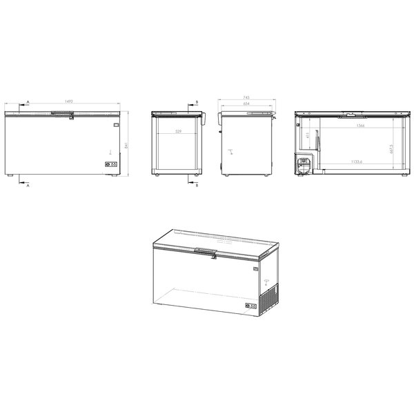 Vrieskist | 475L | Wit | 0°C/-24°C | Statisch | Klapdeksel | 1492x745x840(h)mm